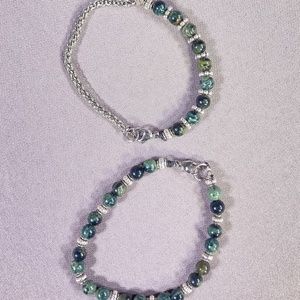 PAIR Mens Half bead and silver bracelet